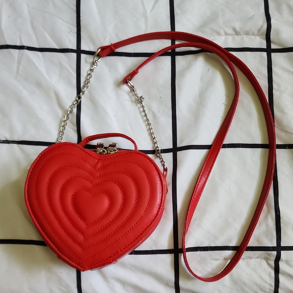 Claire's Red Heart Crossbody Bag with Quilted Design